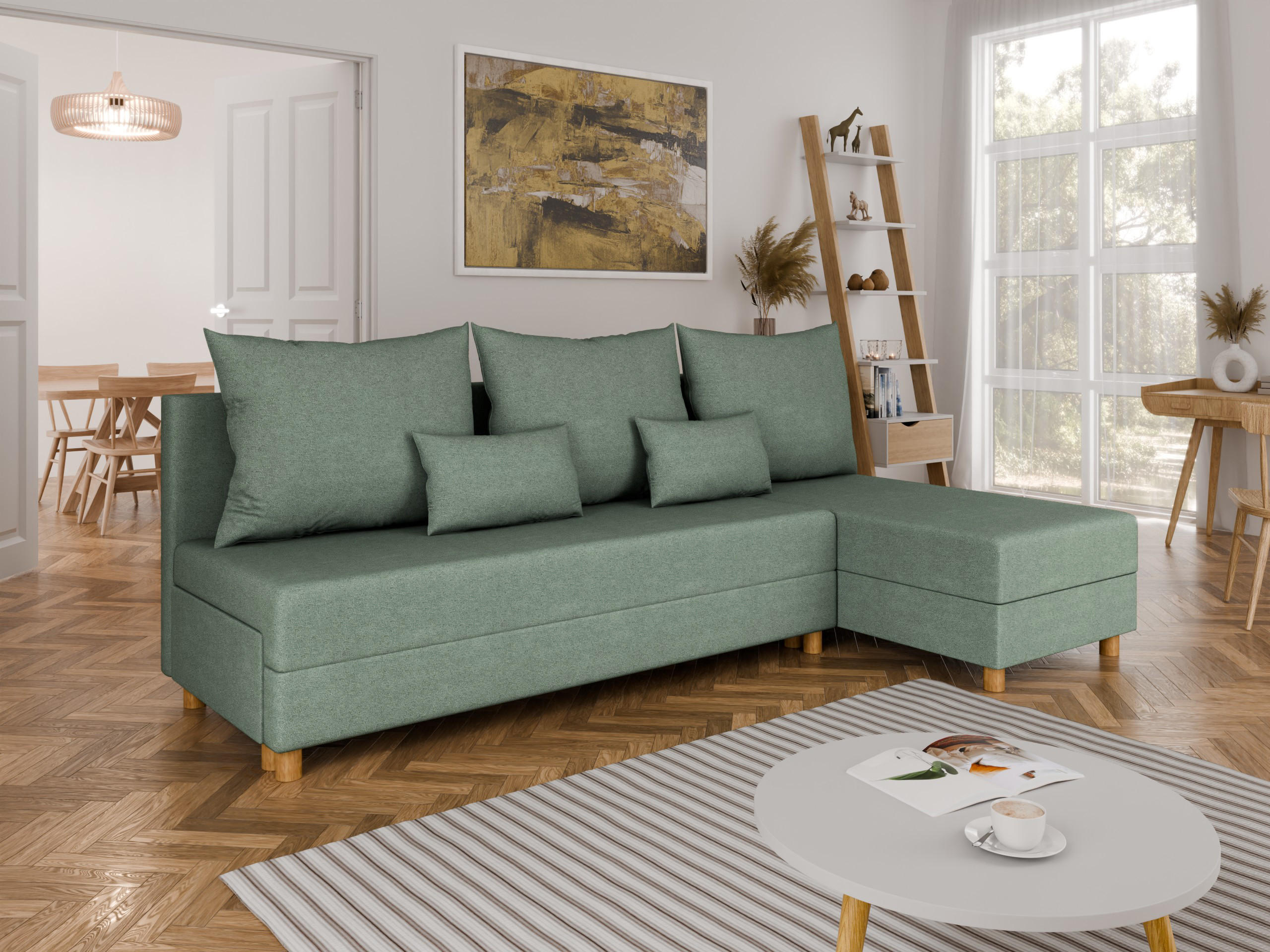 ECKSOFA Lellice L-Form - links oder rechts montierbar, grün - Grün, Holz (214/122cm) - Panda Möbel