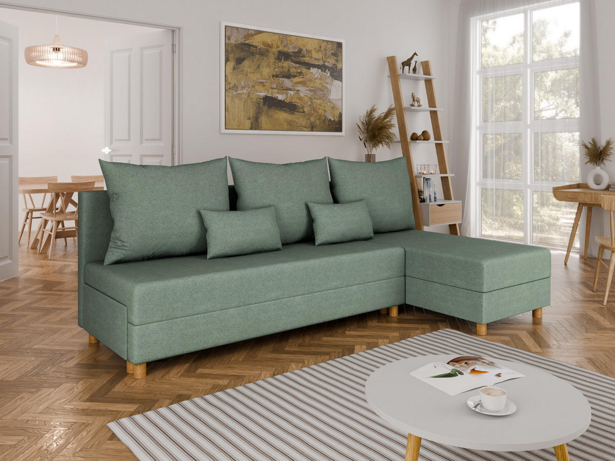 ECKSOFA Lellice L-Form - links oder rechts montierbar, grün - Grün, Holz (214/122cm) - Panda Möbel