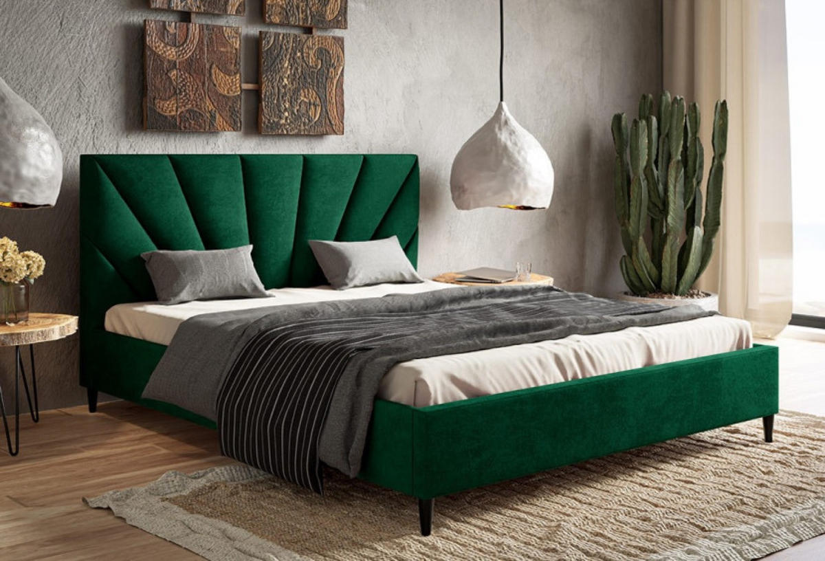 BETT Butelgrün LUXO 3 Gepolstert 180x200 cm - Schwarz/Grün, Textil (180/200cm) - Sepro Meble
