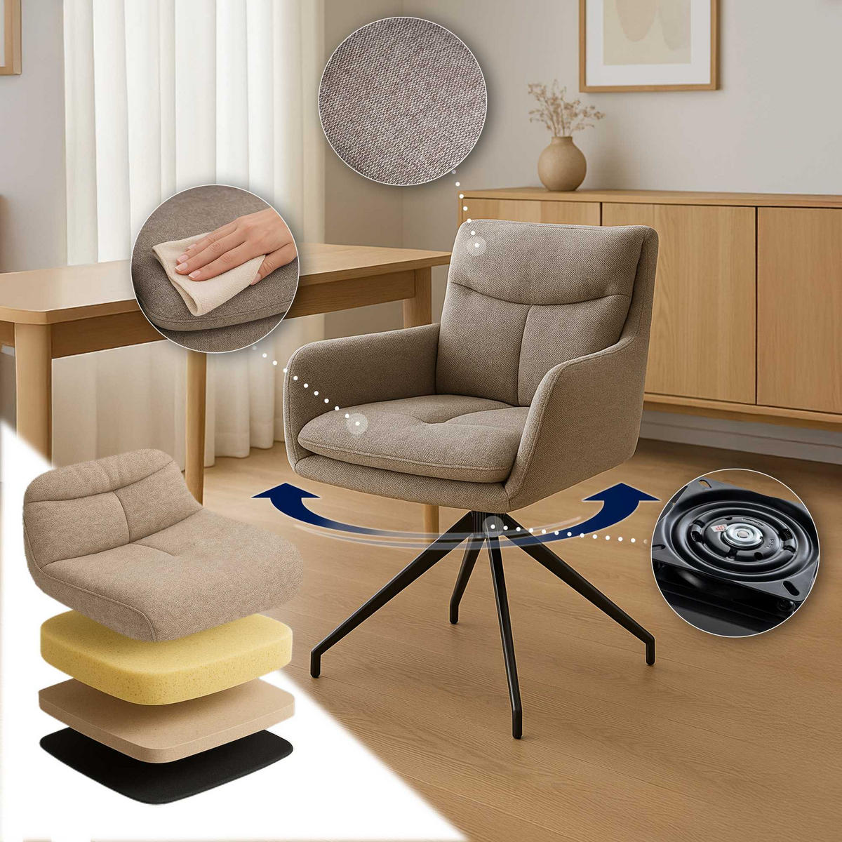 ESSZIMMERSTUHL 2er Set Stoff Taupe - Taupe, Textil/Metall (57/83/62cm) - CLP