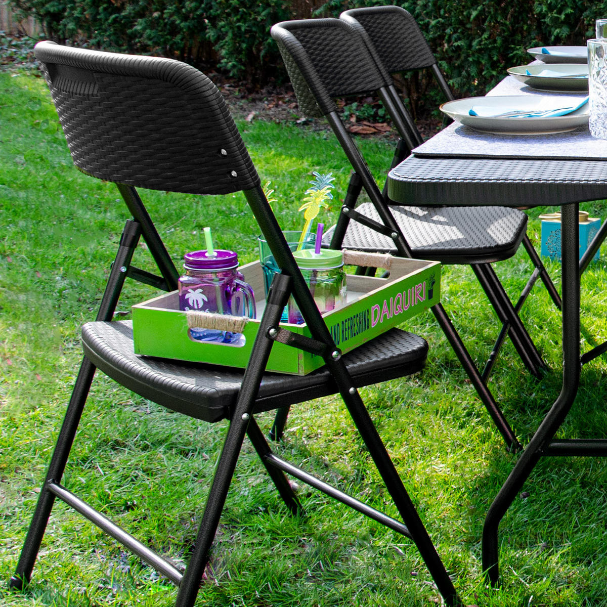 KLAPPSTÜHLE 4er Set in Rattan-Optik bis 150kg 50x46x83,5 cm - Schwarz, Kunststoff (50/83.5/46cm) - Amanka