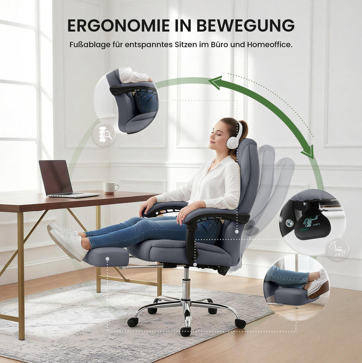 CHEFSESSEL Lederlook Grau - Chromfarben/Grau, Textil/Metall (67/114/64cm) - CLP