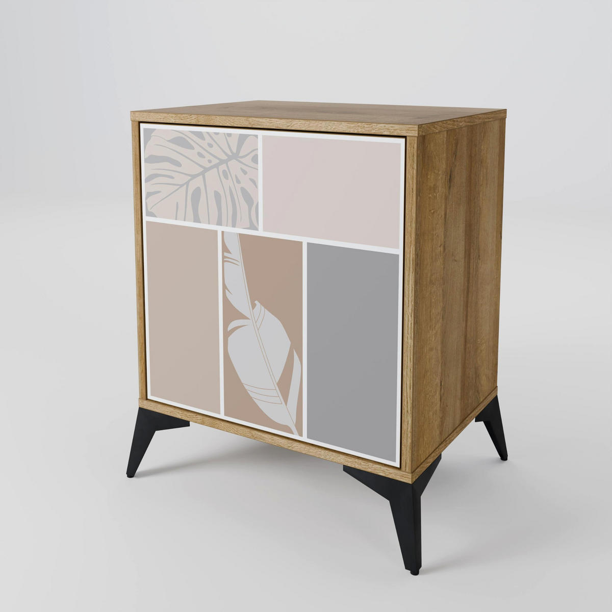 SIDEBOARD TROPICAL SHAPES, Eichefarben, 57,5x42x75,5 cm, Goldfarbene Metallfüße - Eichefarben/Goldfarben, Holzwerkstoff/Metall (57.5/75.5/42cm) - SpaceRebels
