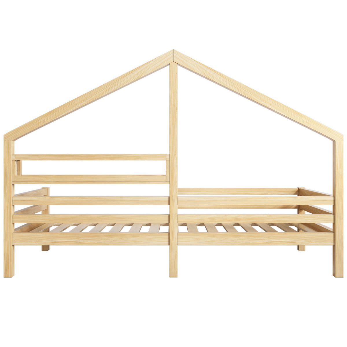 HAUSBETT 90/200 cm Natur Kiefernholz mit Ablageregal skandinavischer Stil - Naturfarben, Holzwerkstoff (90/200cm) - OKWISH