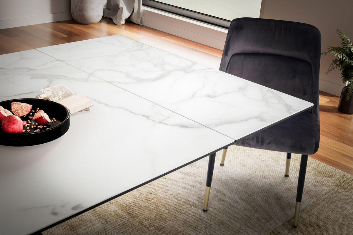 ESSTISCH Ausziehbar Keramik Glas Marmoroptik Rechteckig Groß, Weiß 180x95x78 cm - Schwarz/Weiß, Keramik/Metall (95/180/78cm) - KADIMA DESIGN