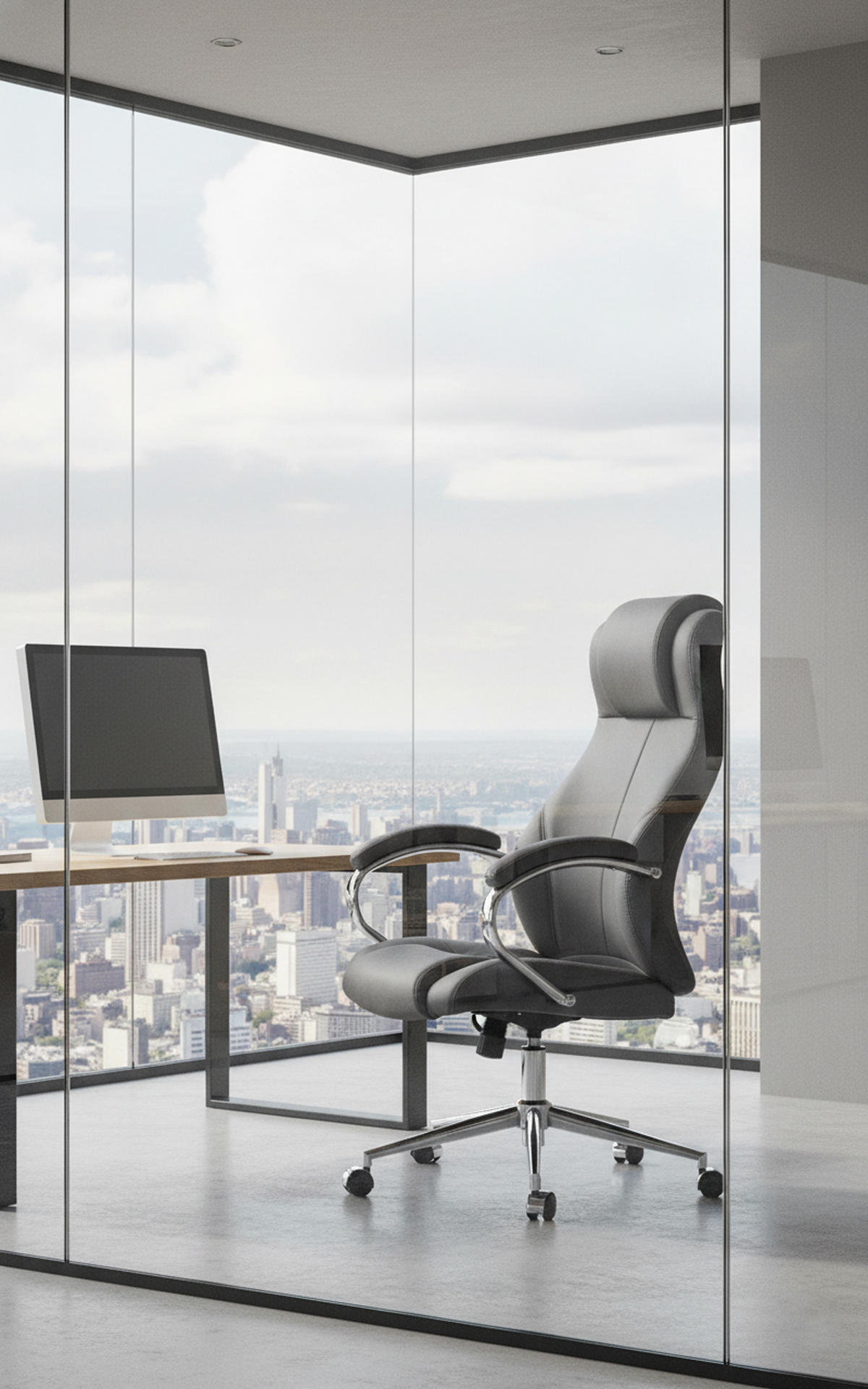 BÜROSTUHL Kyron Echtleder grau - Chromfarben/Grau, Leder/Metall (64/130/79cm) - TPFLiving