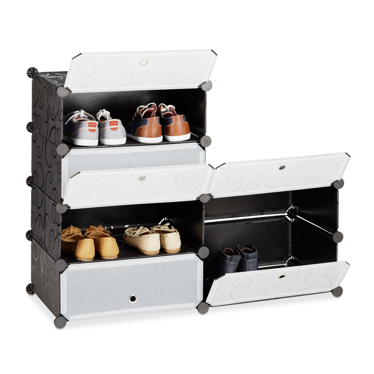 SCHUHSCHRANK - Schwarz, Kunststoff/Metall (49/107/37cm) - Relaxdays