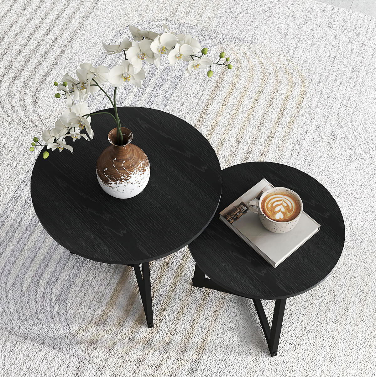 COUCHTISCH 48/40 cm Schwarz aus Stahl und MDF mit ineinander schiebbarer Funktion - Schwarz, Metall (48/48/45cm) - OKMYHOME