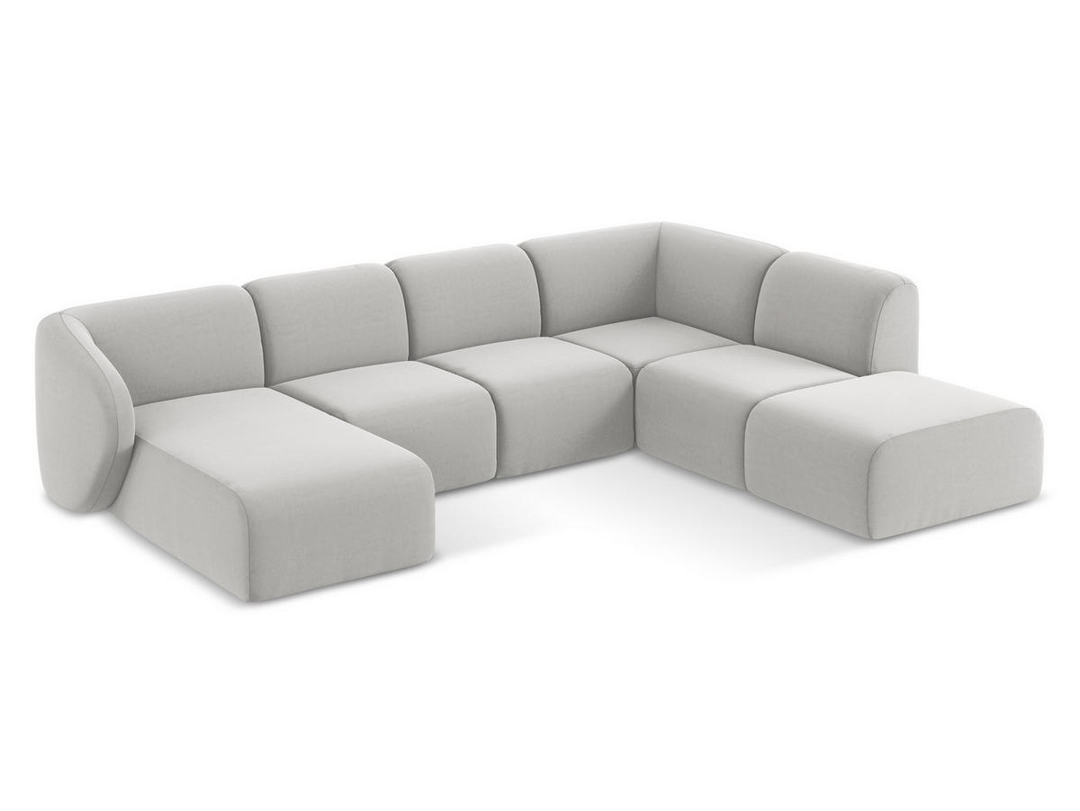 ECKSOFA Samt Stoff Grau - Edelstahlfarben/Schwarz, Holzwerkstoff/Kunststoff (251/251cm) - Makamii