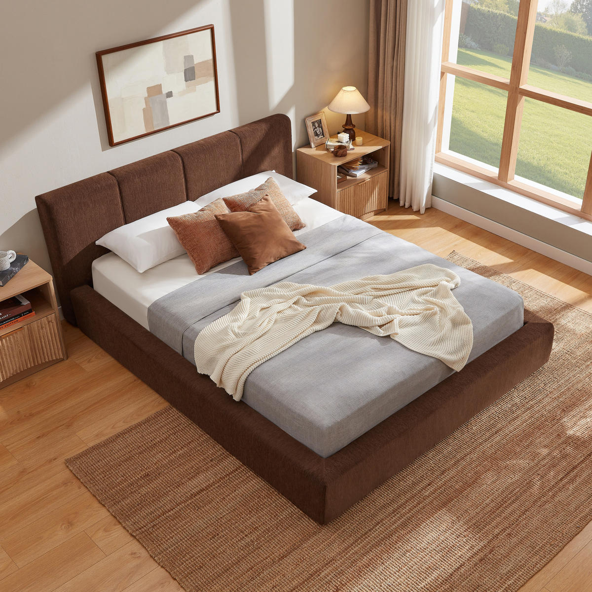 POLSTERBETT 140/200, komprimiert verpackt, Chenille, Metall Bettgestell, Braun - Braun, Textil (140/200cm) - LVHOM