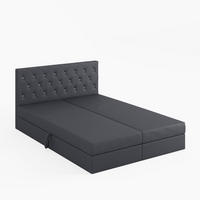 BOXBETT CRYSTAL 160/200 cm, in Grau, Velours-Stoff, Bettkasten, Matratze, Topper - Grau, Textil (160/20cm) - Barchello