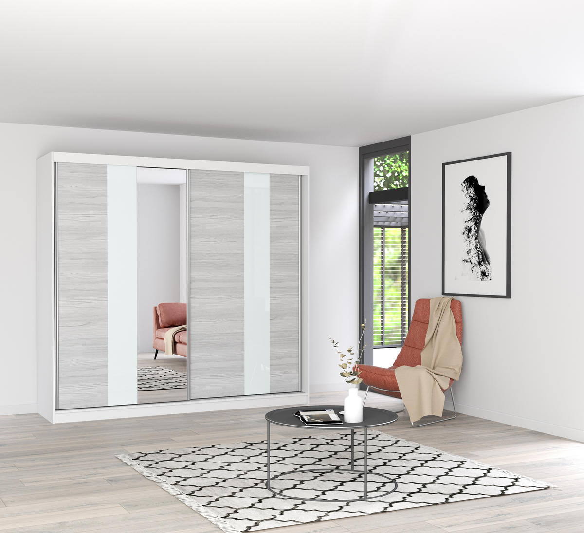 SCHIEBETÜRENSCHRANK - BEN 32 233 CM (Weiß) - Weiß, Holzwerkstoff (233/218/61cm) - Möblo