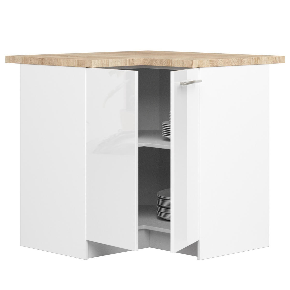 UNTERSCHRANK Weiß, Weiß Glanz 85/90/46 - Weiß Hochglanz/Weiß, Holzwerkstoff (90/85/46cm) - RAUMHIRSCH FURNITURE