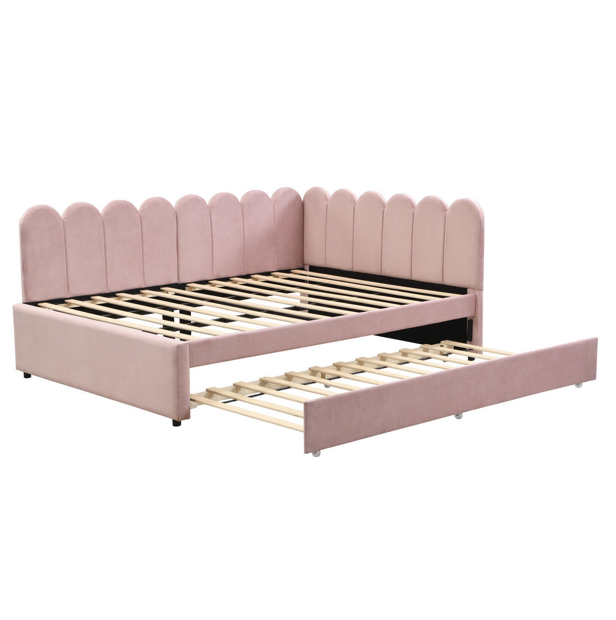 POLSTERBETT 140/200 cm mit Ausziehbett, L-Form und Samtbezug mit blütenblattförmiger Rückenlehne, Rosa - Rosa, Leder (140/200cm) - Redom