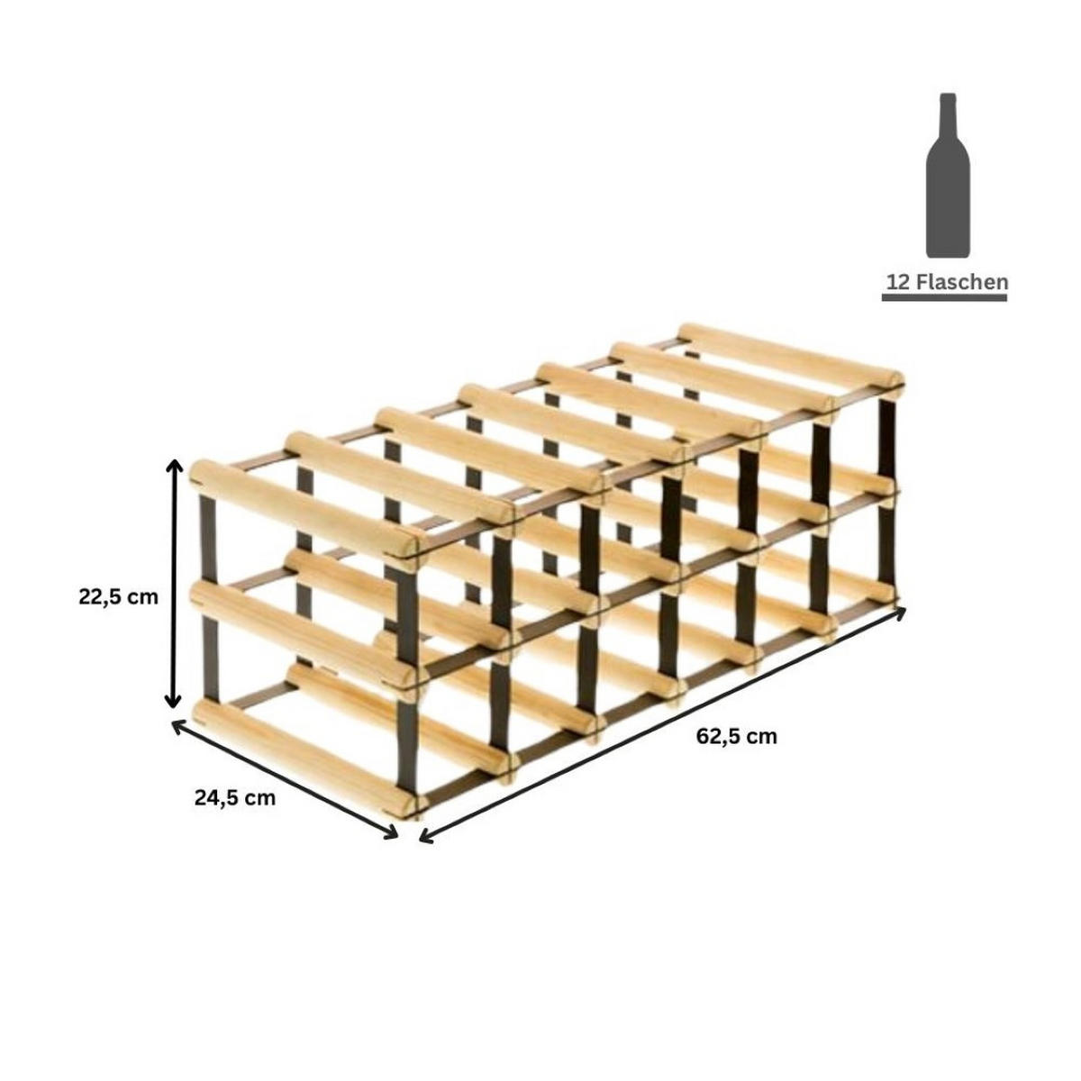 WEINREGAL Vinotega Mod Metal 22,5x62,5x24,5 cm 6x2 Flaschen Massives Kiefernholz Braun Geölt - Braun, Holz (62.5/22.5/24.5cm) - PROREGAL