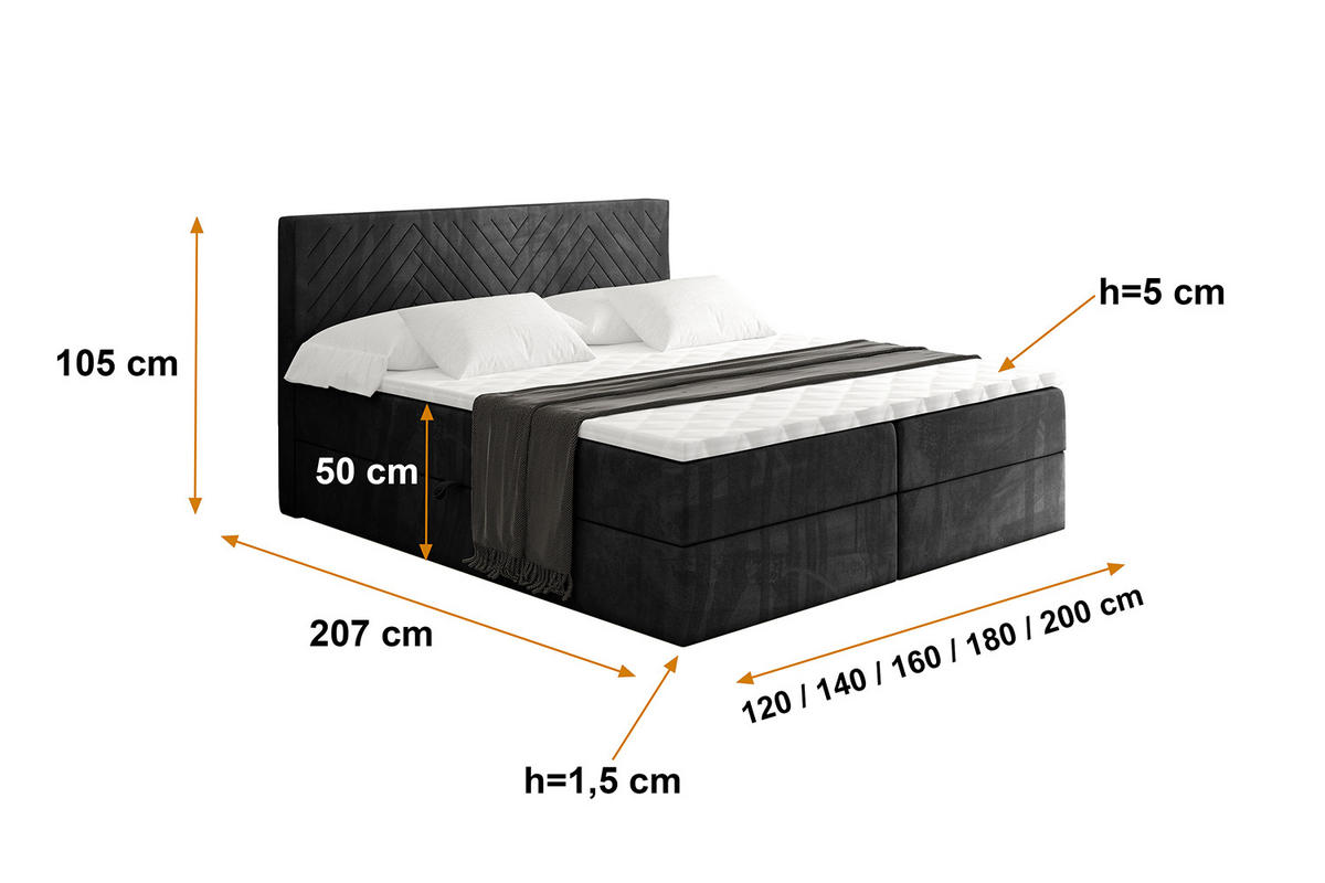 BOXBETT mit Matratze H3 und Lattenrost - VEXA - 120x200 - Schwarz Casablanca - Schwarz, Holzwerkstoff/Kunststoff (120/200cm) - ALTDECOR