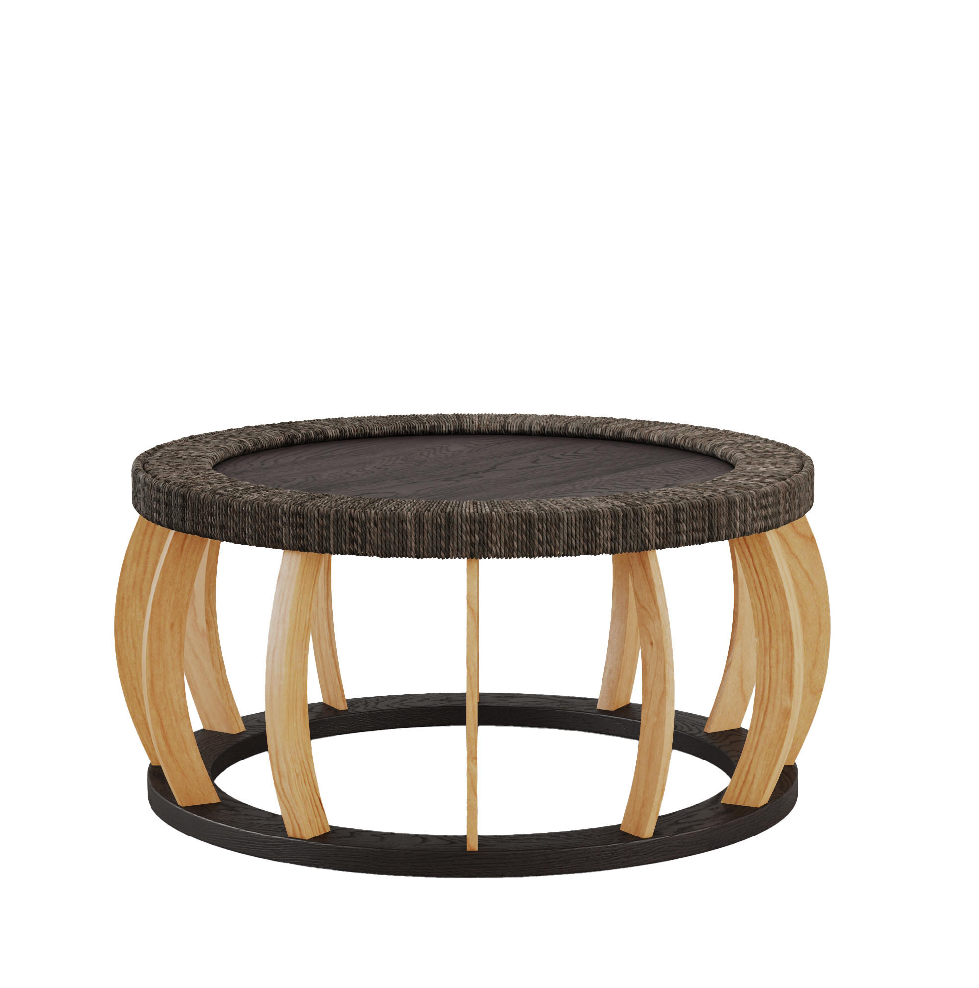 COUCHTISCH 90/90/43 cm mit runder Tischplatte, MDF und geschwungenen Massivholzbeinen in Rattan-Optik, Schwarzbraun - Schwarz, Holzwerkstoff (90/90/43cm) - Redom