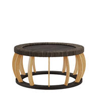 COUCHTISCH 90/90/43 cm mit runder Tischplatte, MDF und geschwungenen Massivholzbeinen in Rattan-Optik, Schwarzbraun - Schwarz, Holzwerkstoff (90/90/43cm) - Redom