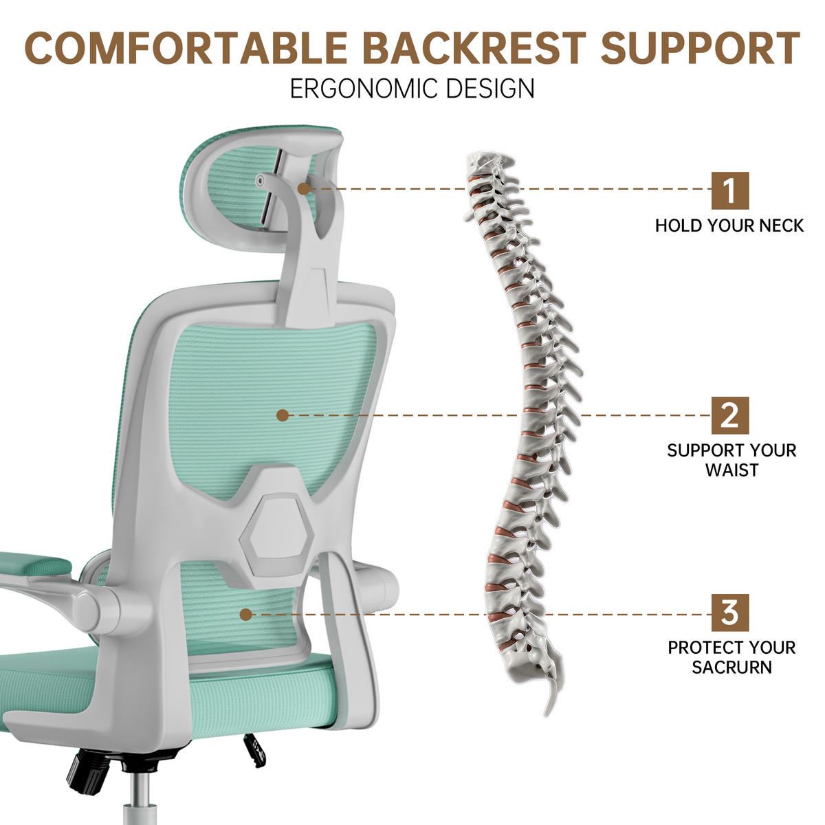 BÜROSTUHL Weiß-Grün ergonomisch mit klappbaren Armlehnen - Grün, Metall (25/52.5/65cm) - Rattrix