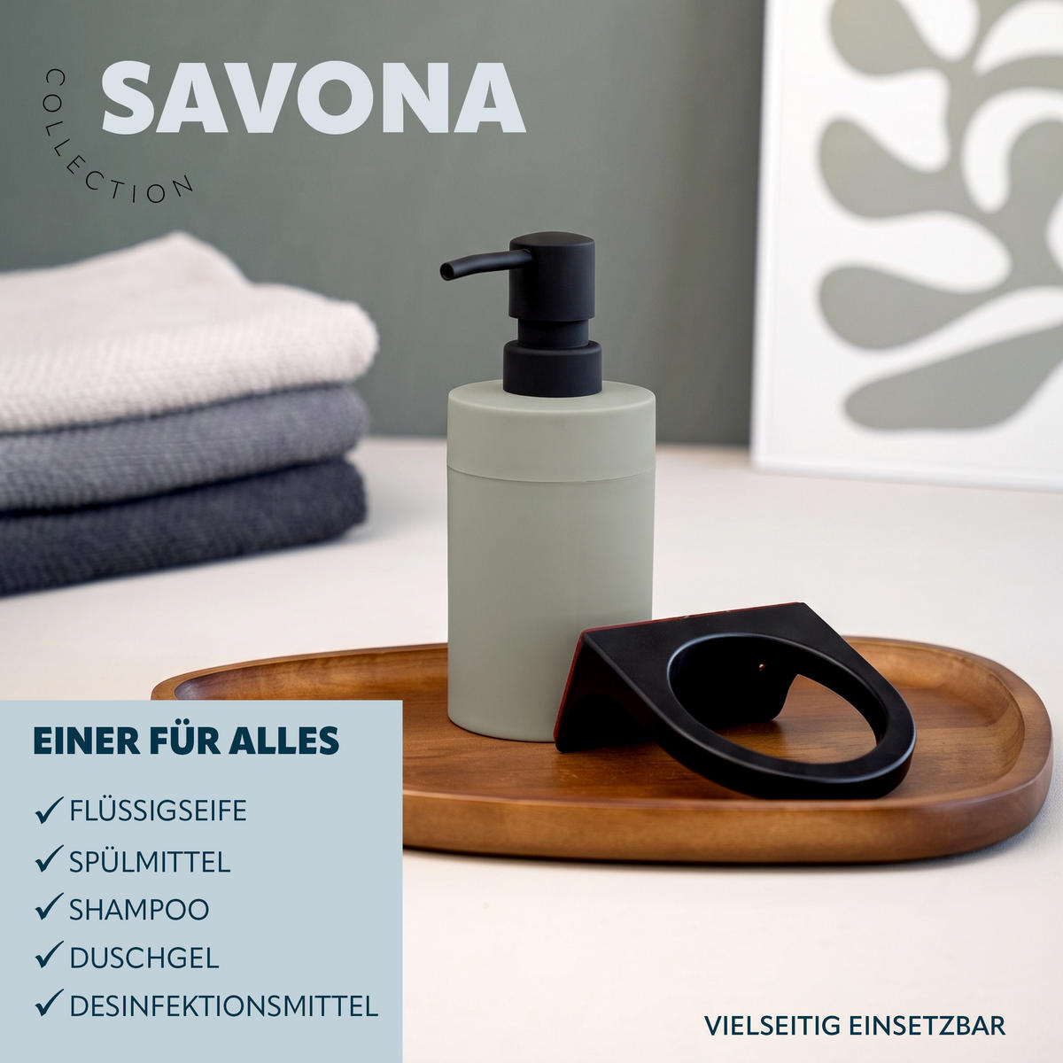 SEIFENSPENDER SAVONA Softtouch, salbei, rund - Salbeigrün, Kunststoff (9/16/10.5cm) - bremermann