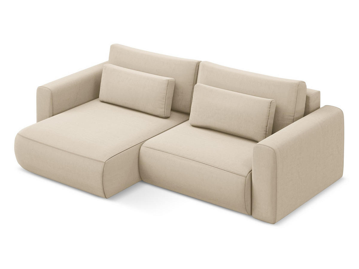 ECKSOFA mit Schlaffunktion Samt Stoff Beige - Beige/Creme, Kunststoff/Textil (149/240cm) - Makamii