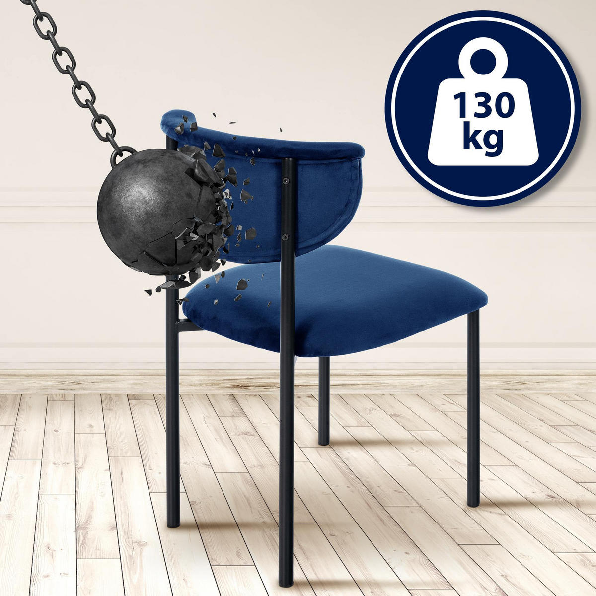 STUHL Samt Dunkelblau - Dunkelblau, Textil/Metall (52/78/53cm) - CLP