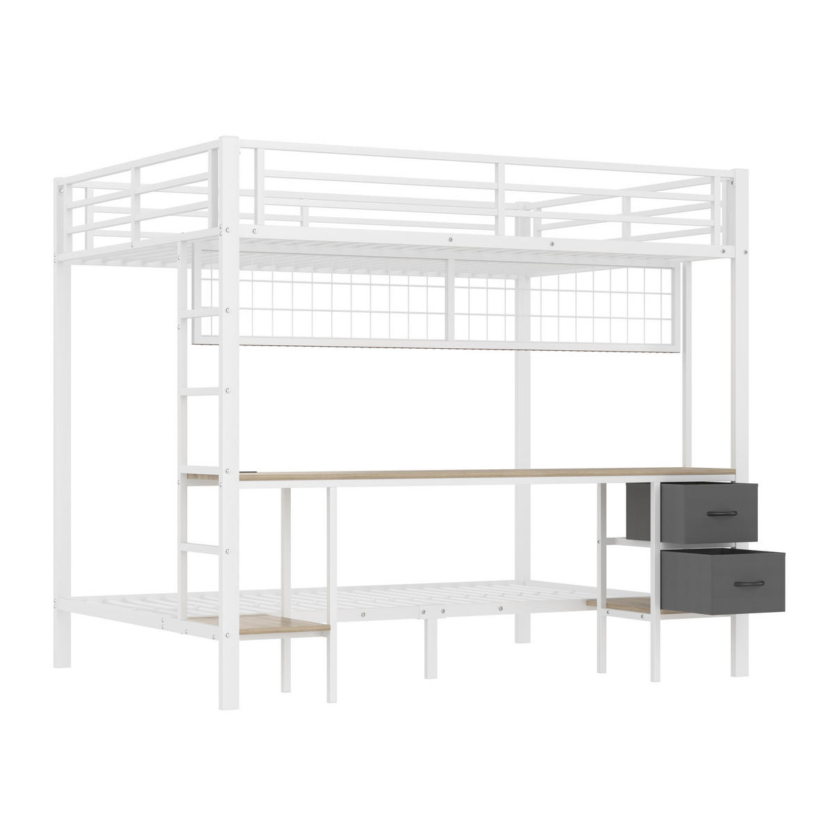 HOCHBETT 140/200 cm Weiß aus Metall und MDF mit Schreibtisch - Weiß, Metall (140/200cm) - OKMYHOME