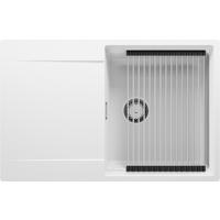 SPÜLBECKEN San Francisco, 2-er set Weiß 78/50 cm 1 Becken + Ablauf-Set + Aufrollbare Abtropffläche ab 50er Unterschrank - Chromfarben/Weiß, Kunststoff (78/20/50cm) - Primagran