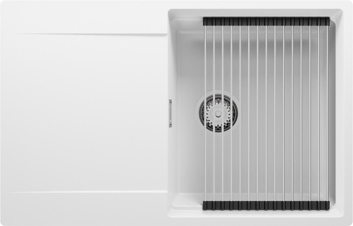 SPÜLBECKEN San Francisco, 2-er set Weiß 78/50 cm 1 Becken + Ablauf-Set + Aufrollbare Abtropffläche ab 50er Unterschrank - Chromfarben/Weiß, Kunststoff (78/20/50cm) - Primagran