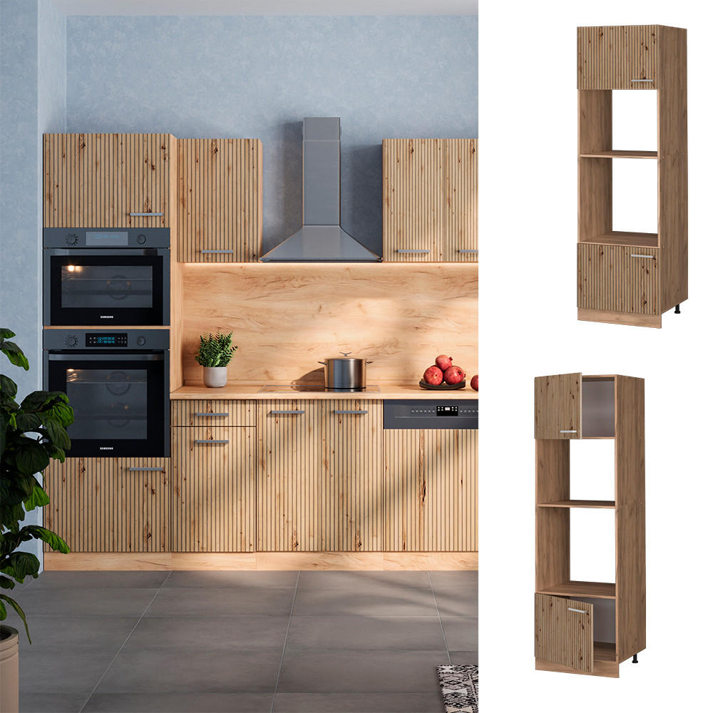 MIKROWELLENSCHRANK R-Line Artisan-Eiche 60 cm - Honigeiche/Eiche Wotan, Holzwerkstoff (60/206.8/57.2cm) - Vicco