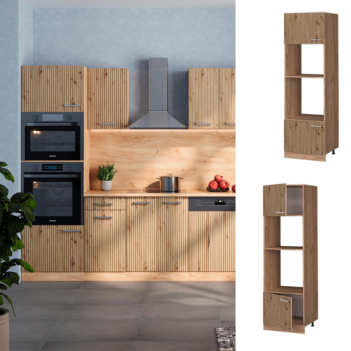 MIKROWELLENSCHRANK R-Line Artisan-Eiche 60 cm - Honigeiche/Eiche Wotan, Holzwerkstoff (60/206.8/57.2cm) - Vicco