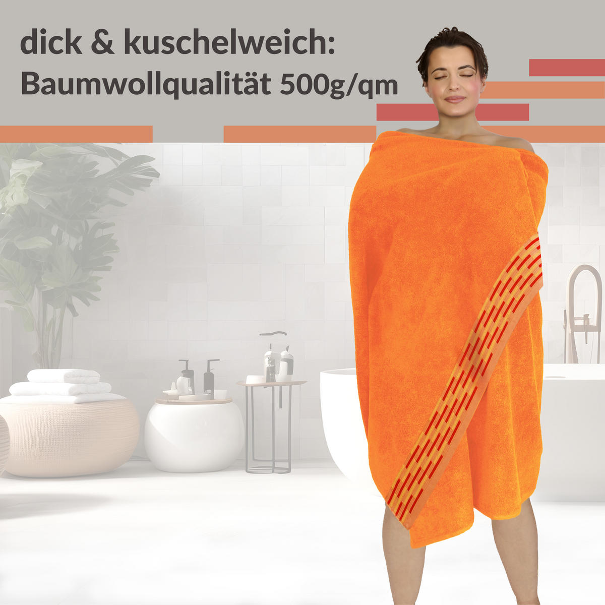 BADETUCH Lugano Orange 100x200 cm - Orange, Textil (100/200cm) - Lashuma