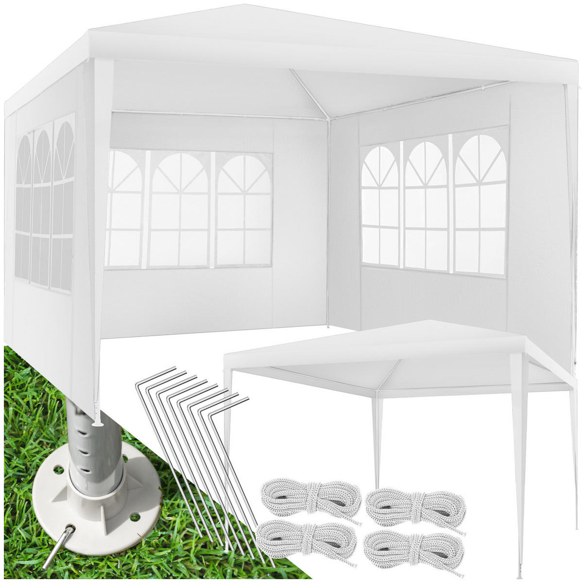 PAVILLON Baraban,inklusive Spannseile und Heringe,weiß - Weiß, Kunststoff (300/250/300cm) - tectake