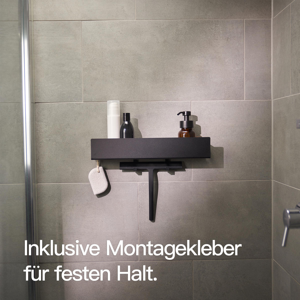 DUSCHABLAGE OHNE BOHREN Matt Schwarz 42 cm - Schwarz, Metall (42/8/9cm) - Designfabrik Hamburg