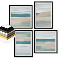 WANDBILDER 4er-Set - 50x50 cm & 40x60 cm Schwarzer Rahmen - Abstrakte blaue Landschaften - Schwarz, Kunststoff (50/50cm) - ArtPrintCave