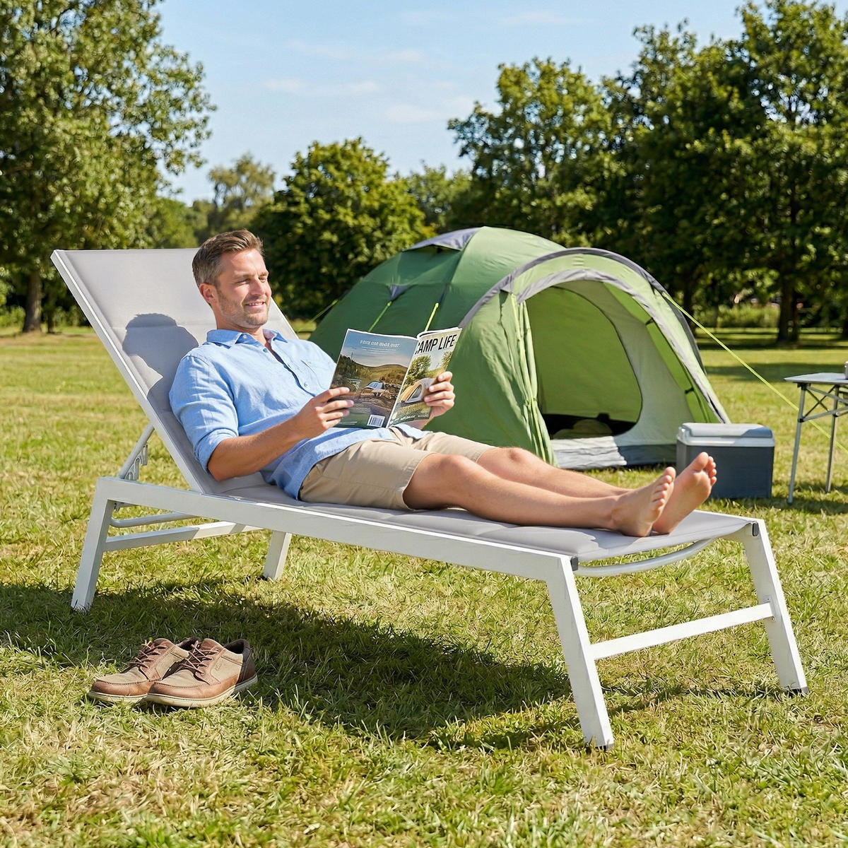 SONNENLIEGE Aluminium Hellgrau - Hellgrau/Weiß, Textil/Metall (64/90/181cm) - Outsunny