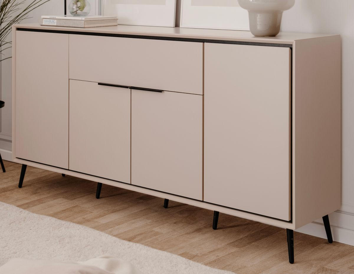 SIDEBOARD sand, schwarz 175 cm, Kommode mit Soft-Close-Funktion - Sandfarben/Schwarz, Holzwerkstoff/Kunststoff (175/90/38cm) - Furn.Design