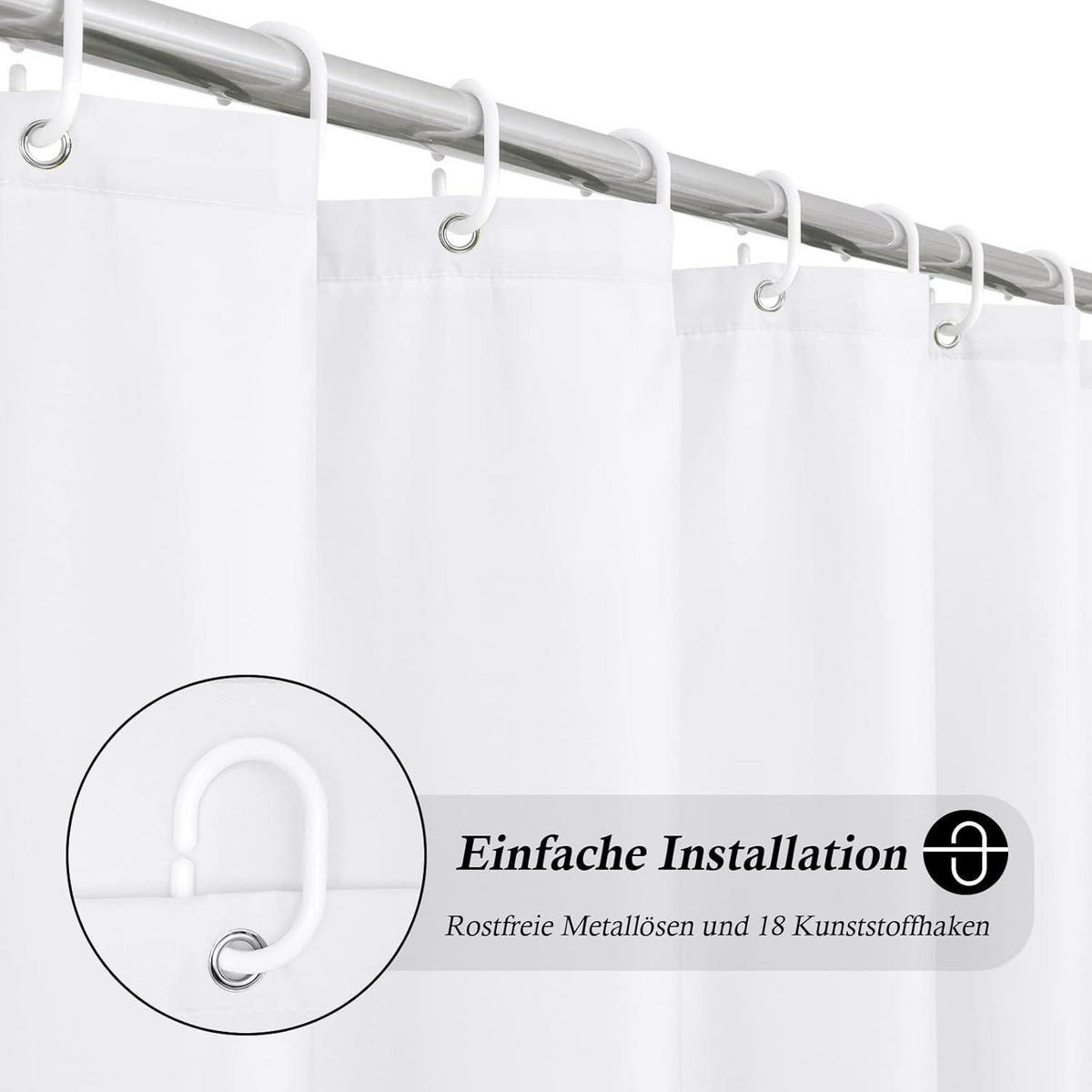 DUSCHVORHANG Weiß 275 x 180 cm Polyester Wasserdicht - Weiß, Textil (275/180cm)