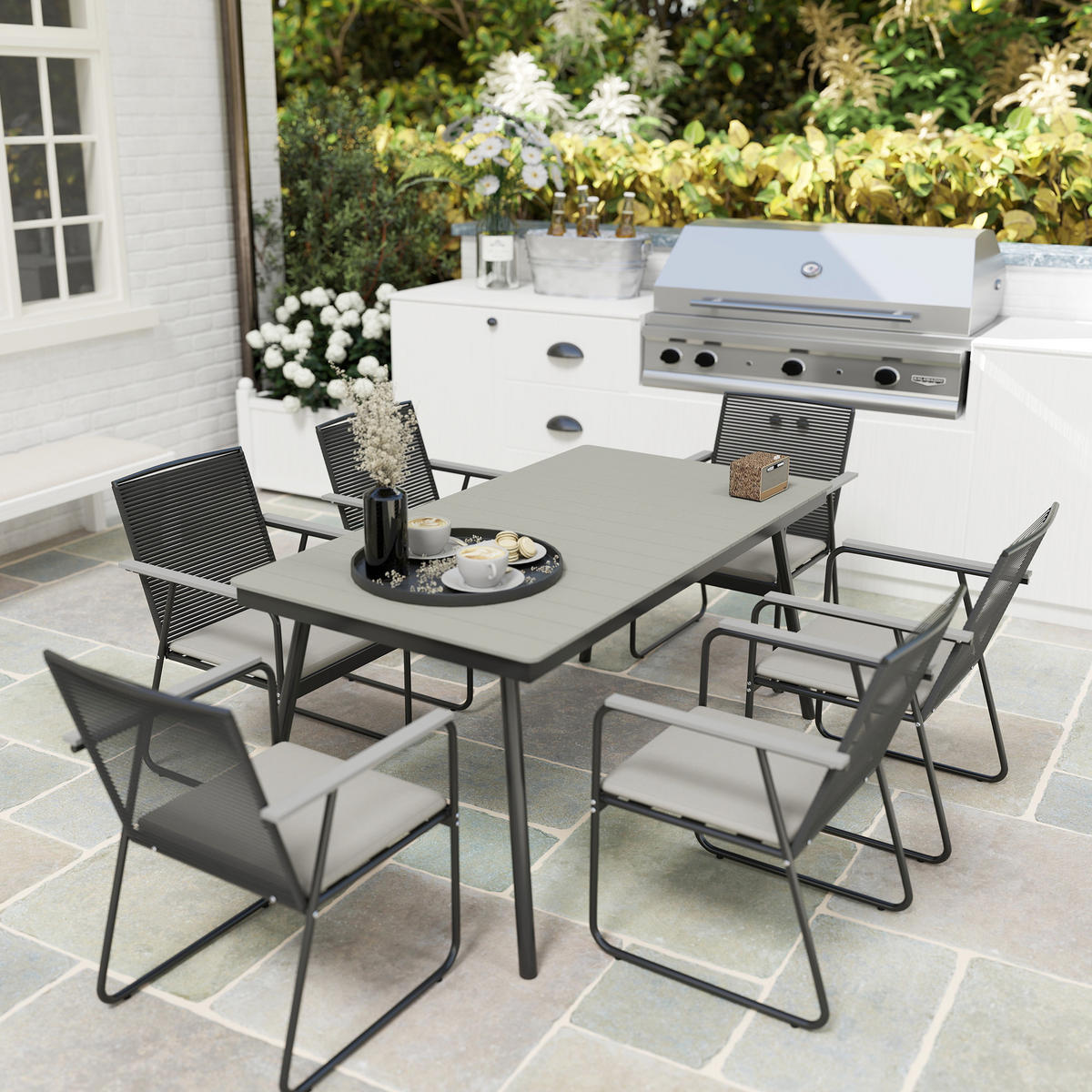 SITZGRUPPE 7-teilig für 6 Personen aus Metall - Grau, Metall - Outsunny