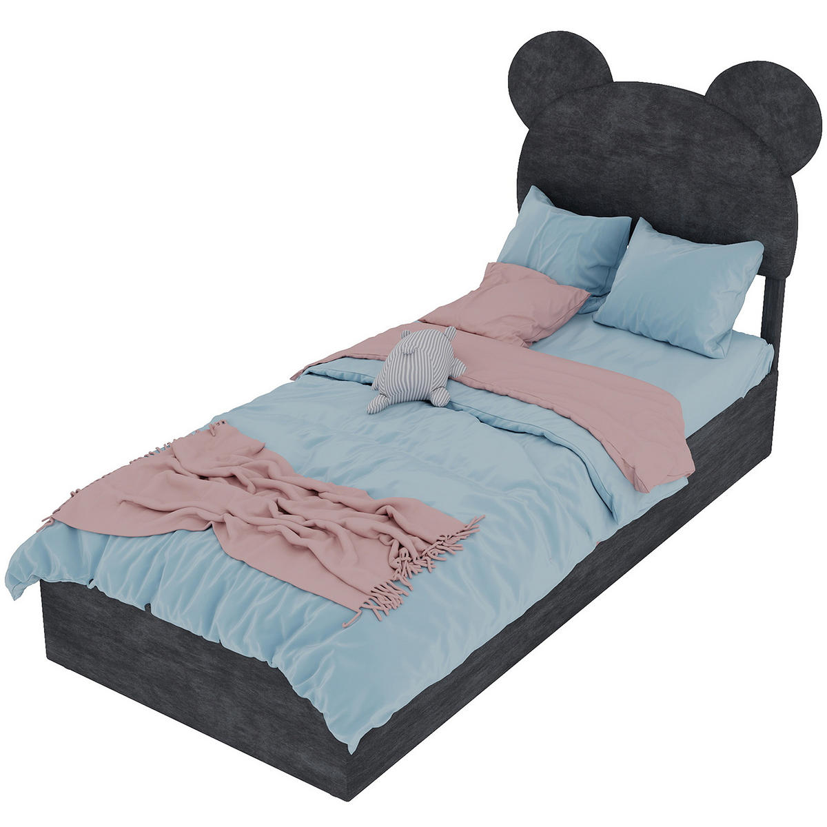 POLSTERBETT 90x200 cm Cartoon Stauraum grau - Grau, Textil (90/200cm) - LEBENLANG