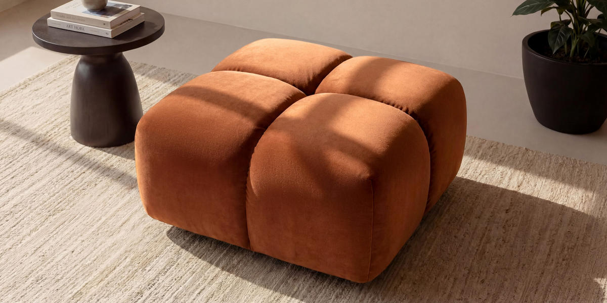 HOCKER, Pouf, Veloursstoff Bluvel, Zimtfarbe, Averro - Orange, Holz (88/42/88cm) - Kaiser Möbel