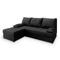 ECKSOFA RITA M Schwarz Velours-Stoff mit Schlaffunktion - Schwarz, Holz (200/141cm) - MASSENO