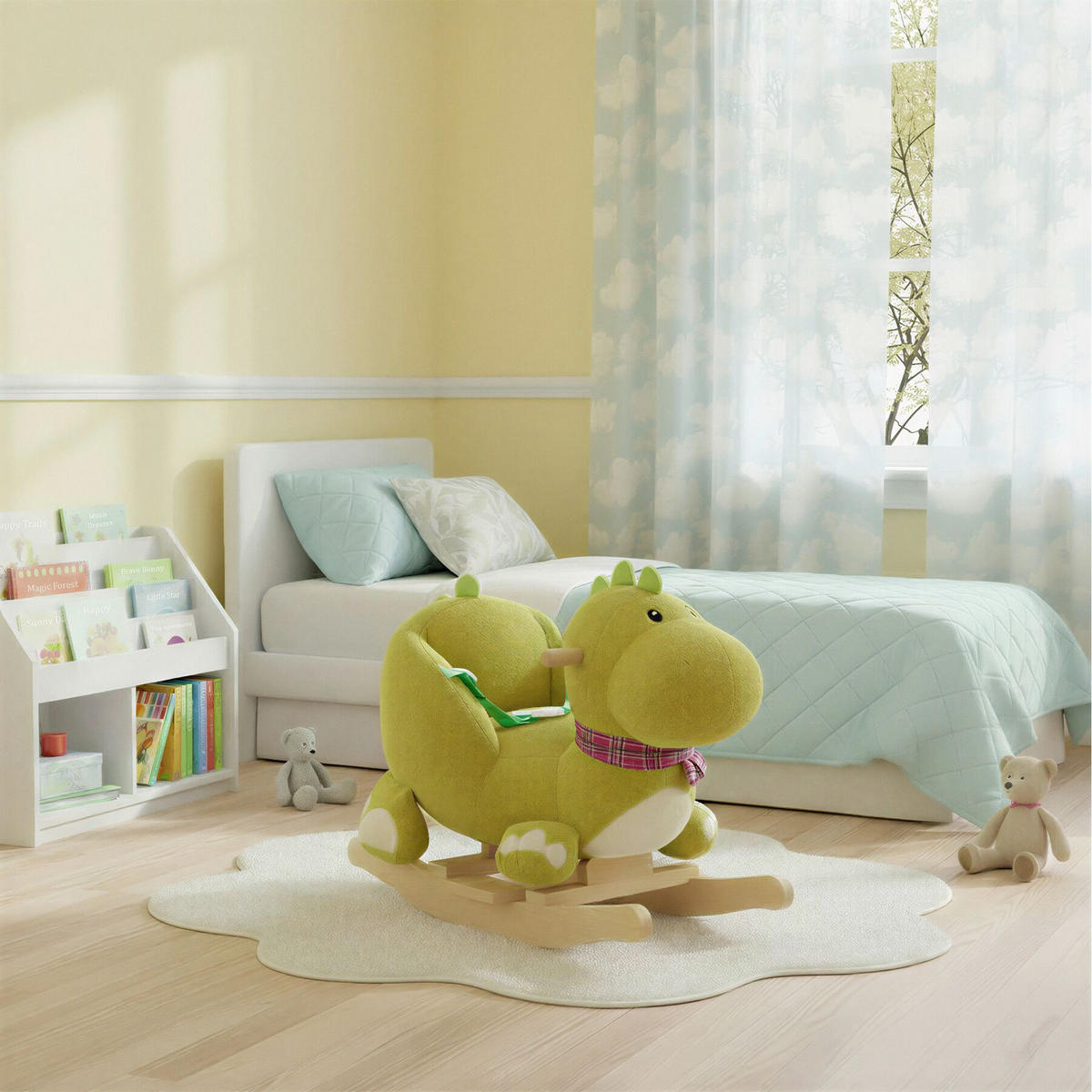 SCHAUKELTIER Dinosaurier ,massive Holzkufen, ab 12 Monaten geeignet,grün - Grün, Textil (35/50/70cm) - tectake