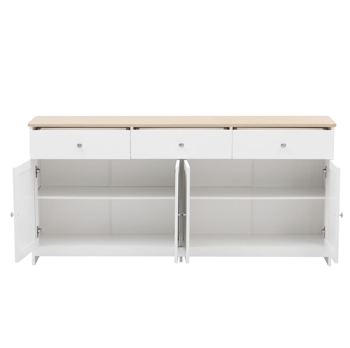 SIDEBOARD 160/37/75 cm aus MDF mit 3 Schubladen und verstellbaren Einlegeböden Weiß/Holzfarben - Weiß, Holzwerkstoff (160/75/37cm) - Modenvie