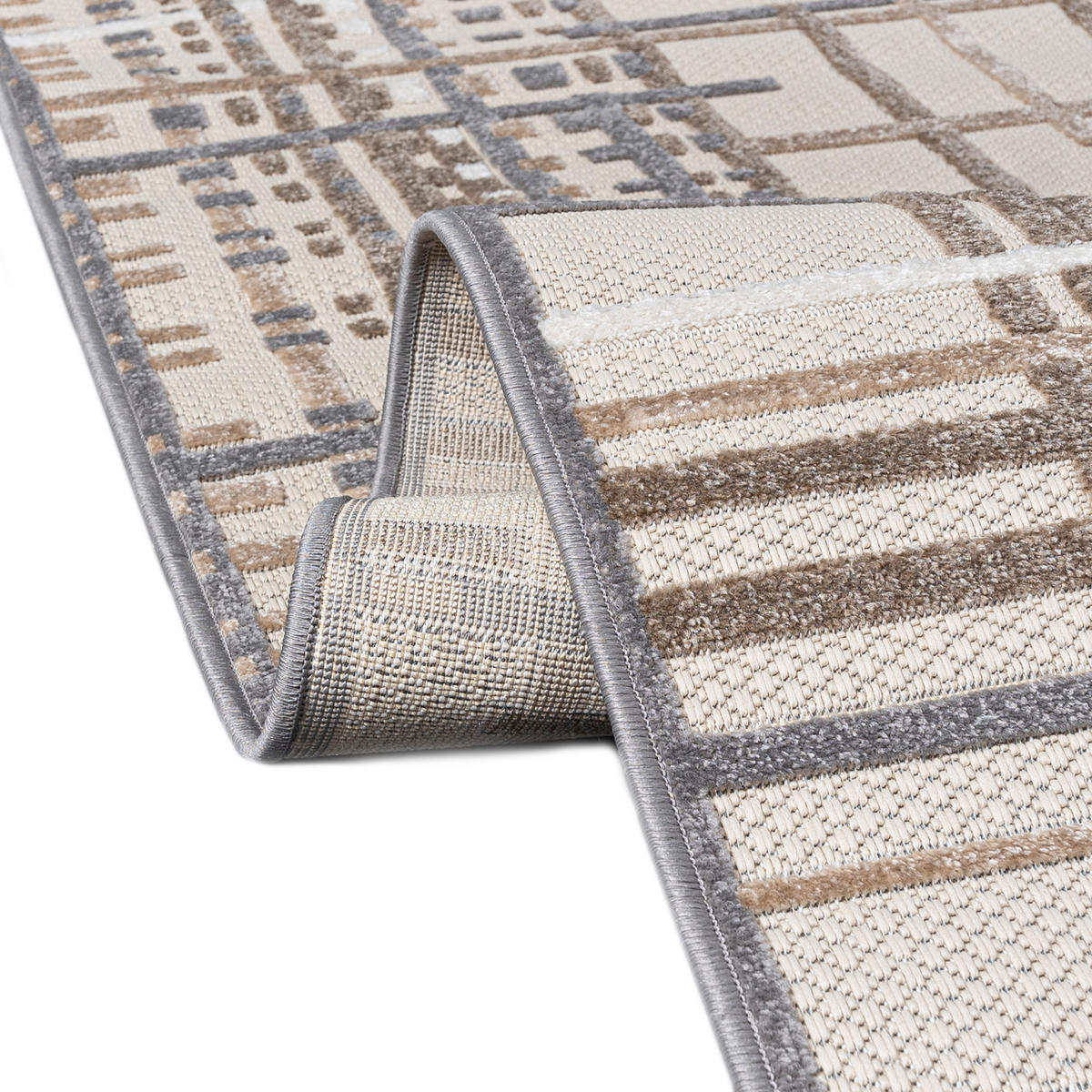 TEPPICH Outdoor Geometrisch Streifen Kurzflor Rechteckig Moderne - 120x170 cm - Creme, Textil (120/170cm) - Mazovia