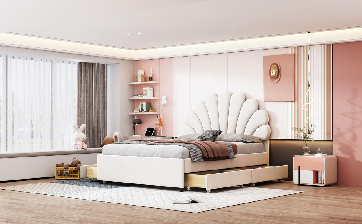 POLSTERBETT 140x200 cm Samt beige - Beige, Textil (140/200cm) - Fortuna Lai