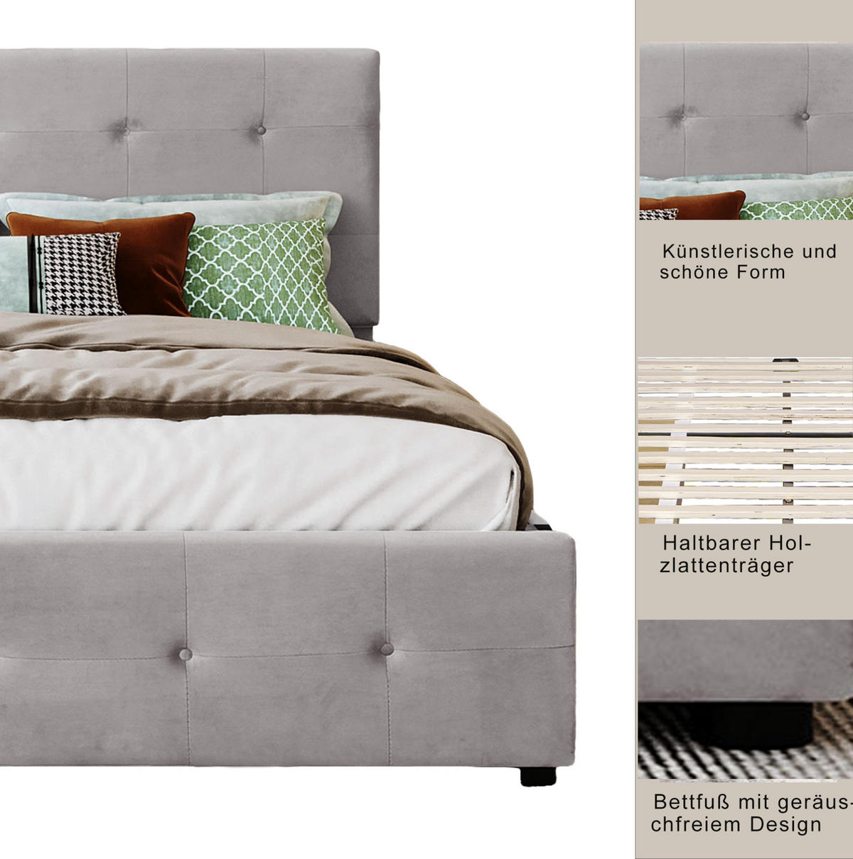 POLSTERBETT 140/200 cm Grau aus Stoff mit 4 Schubladen - Grau, Textil (140/200cm) - OKMYHOME