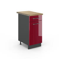 KÜCHENUNTERSCHRANK Fame-Line Bordeaux Hochglanz 40 cm, AP Eiche - Bordeaux/Anthrazit, Holzwerkstoff (40/82/60cm) - Vicco