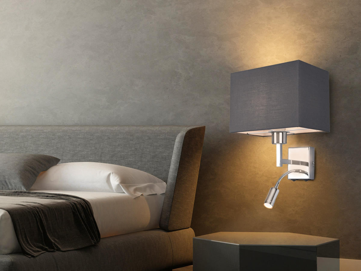 WANDLAMPE mit Schalter & Leselampe Grau, Höhe 31cm - Grau, Textil/Metall (25/31/24cm) - meineWunschleuchte
