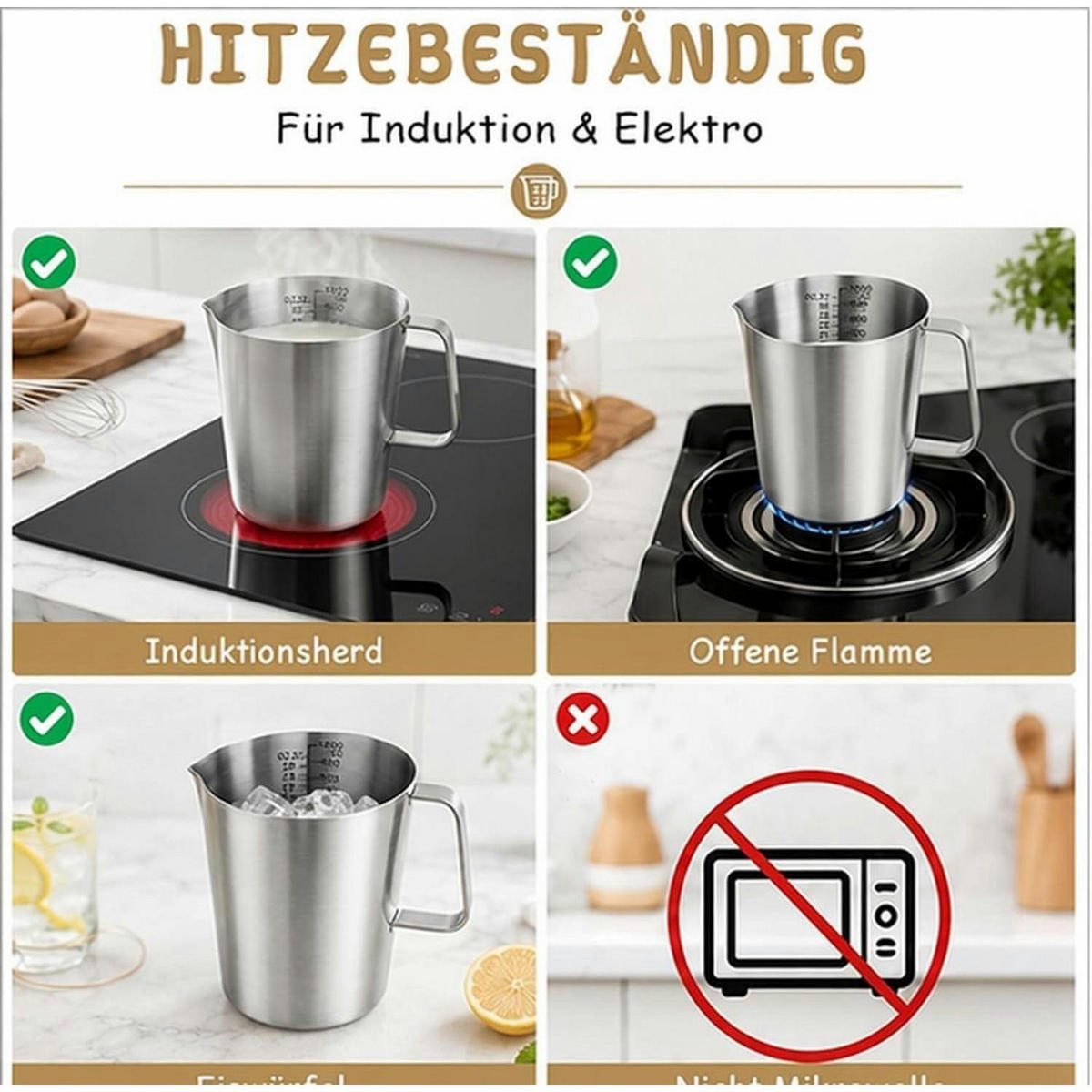 MESSBECHER Edelstahl 1L mit Skala - Silberfarben, Metall (1L)